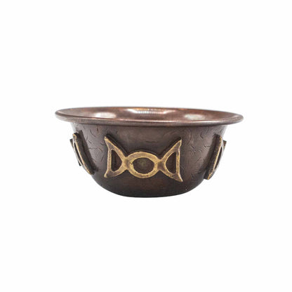 Antique Copper Ritual Bowl with Triple Moon | 8x4cm ritual artefact magical authentic